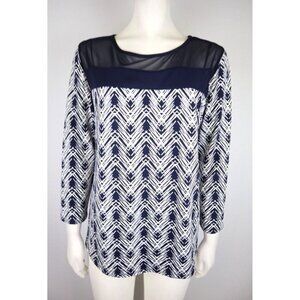CAROL ROSE - WOMEN'S BLUE PRINT 3/4 SLEEVE STRETCH KNIT TOP - SIZE M